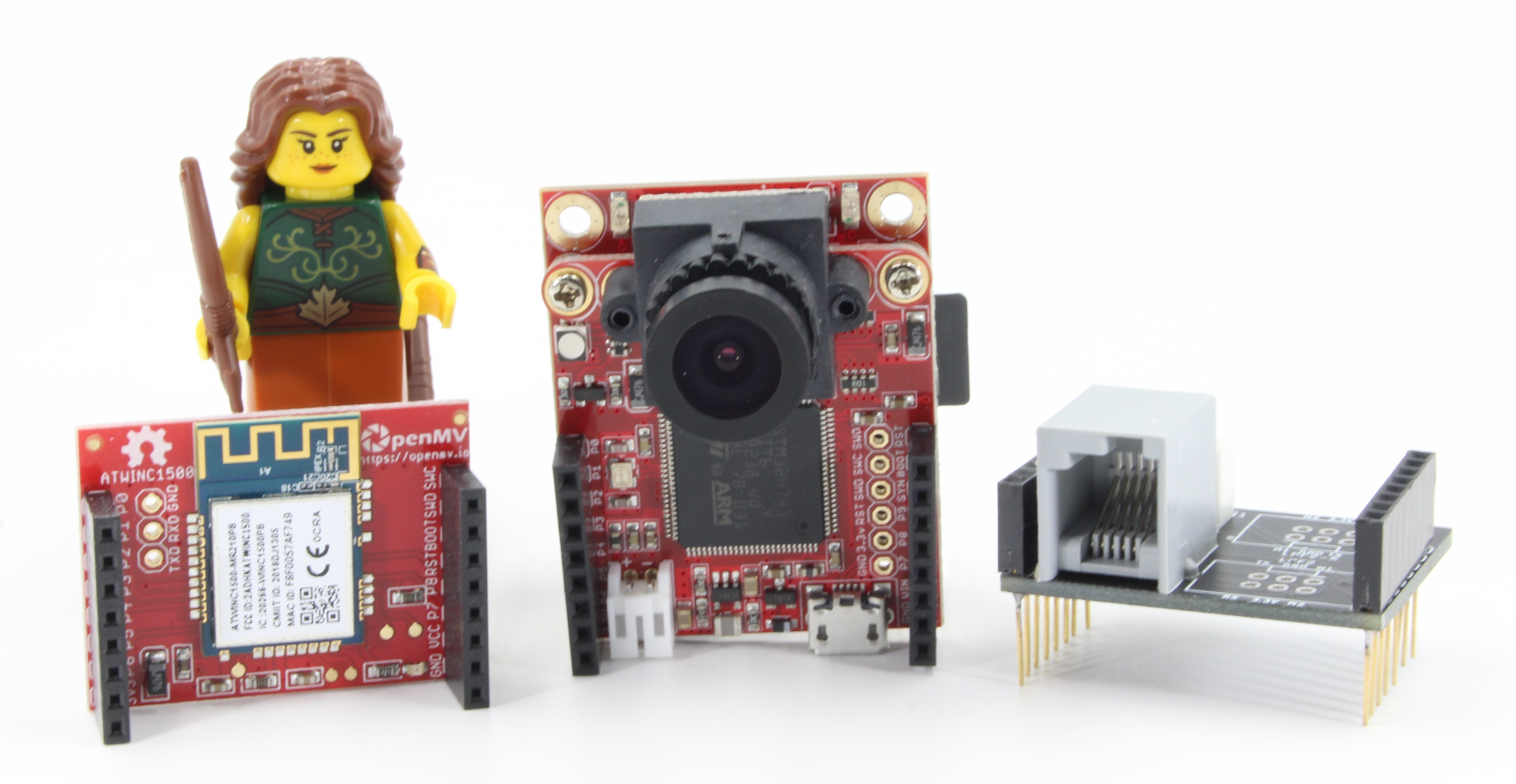 an OpenMV and two shields an OpenMV and two shields